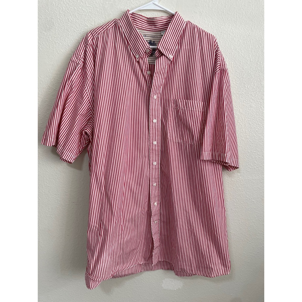 Cutter & Buck Button Down Shirt Men 2XT Red White Excellent Striped Short Sleeve